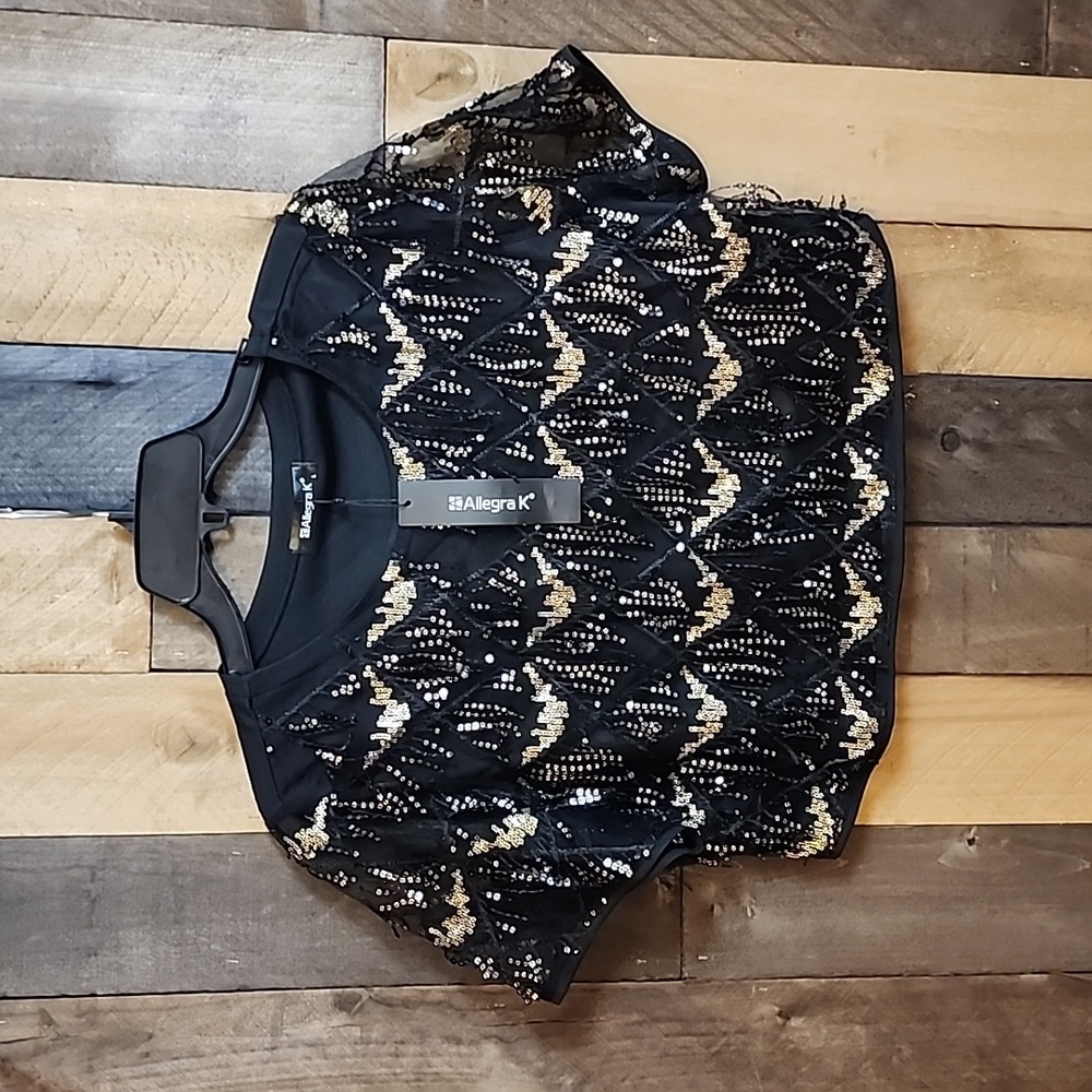 Allegra K Sequin Shiny Crop Top Size L - Picture 3 of 6